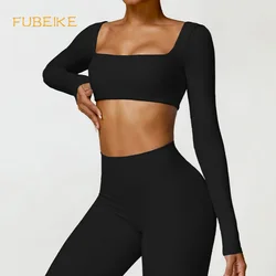 FUBEIKE Yoga Shirts Long Sleeved Women's Outdoor Running Fitness Wear Crop Top Gym Clothes Workout Single Piece Top Sportswear