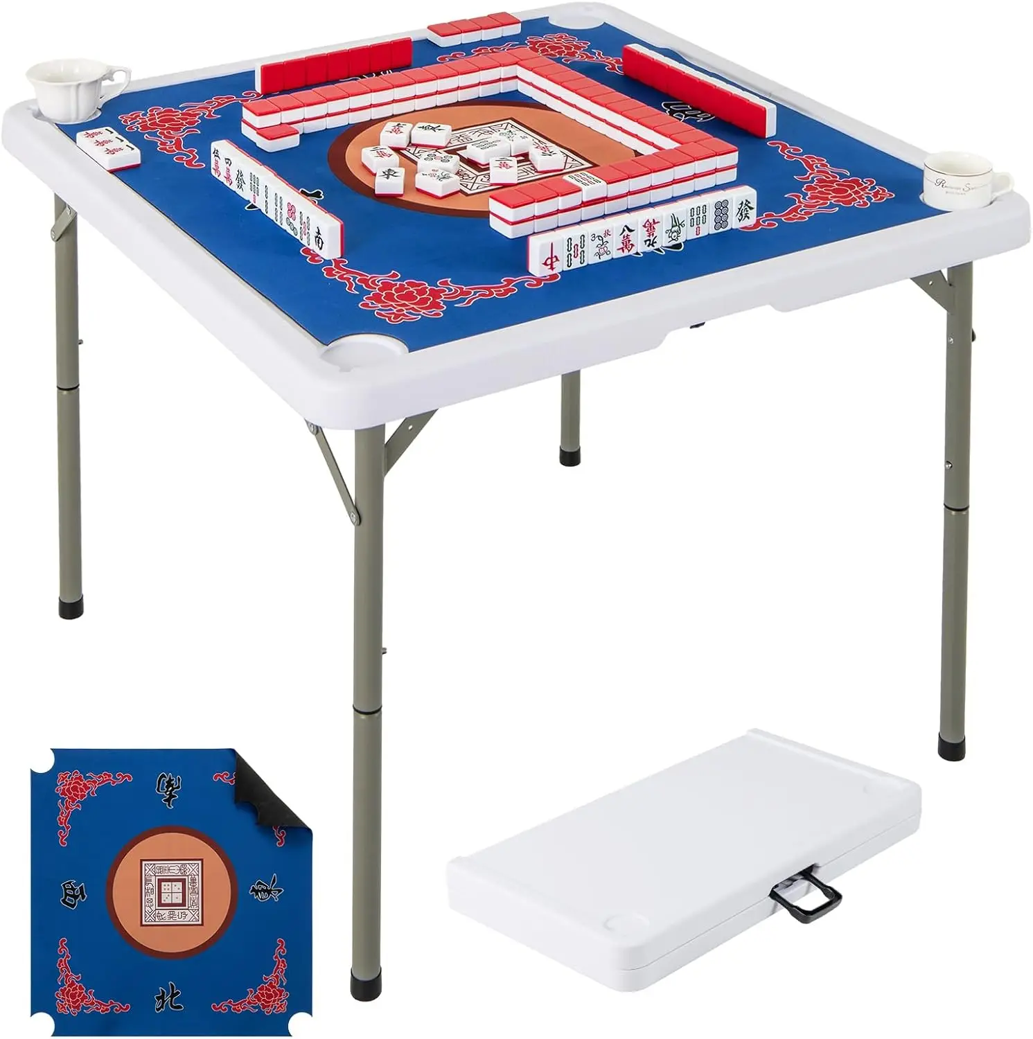 

Goplus Mahjong Table, 35" Square Folding Card Table w/4Cup Holders, Anti Slip Mat, HDPE Tabletop, Metal Legs, Portable Mahjong G
