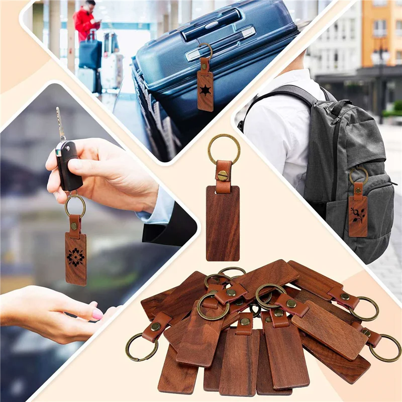 

100 Pack Leather Keychain Blanks Wooden Keychain Blanks Wood Keychain Blank Wooden Keychain Wood Tags-B61B