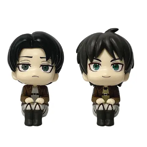 10cm Anime Attack on Titan Figure Look Up Levi Ackerman / Eren Jaeger / Mikasa Cute Q Version PVC Figurine Collectible Toy Model