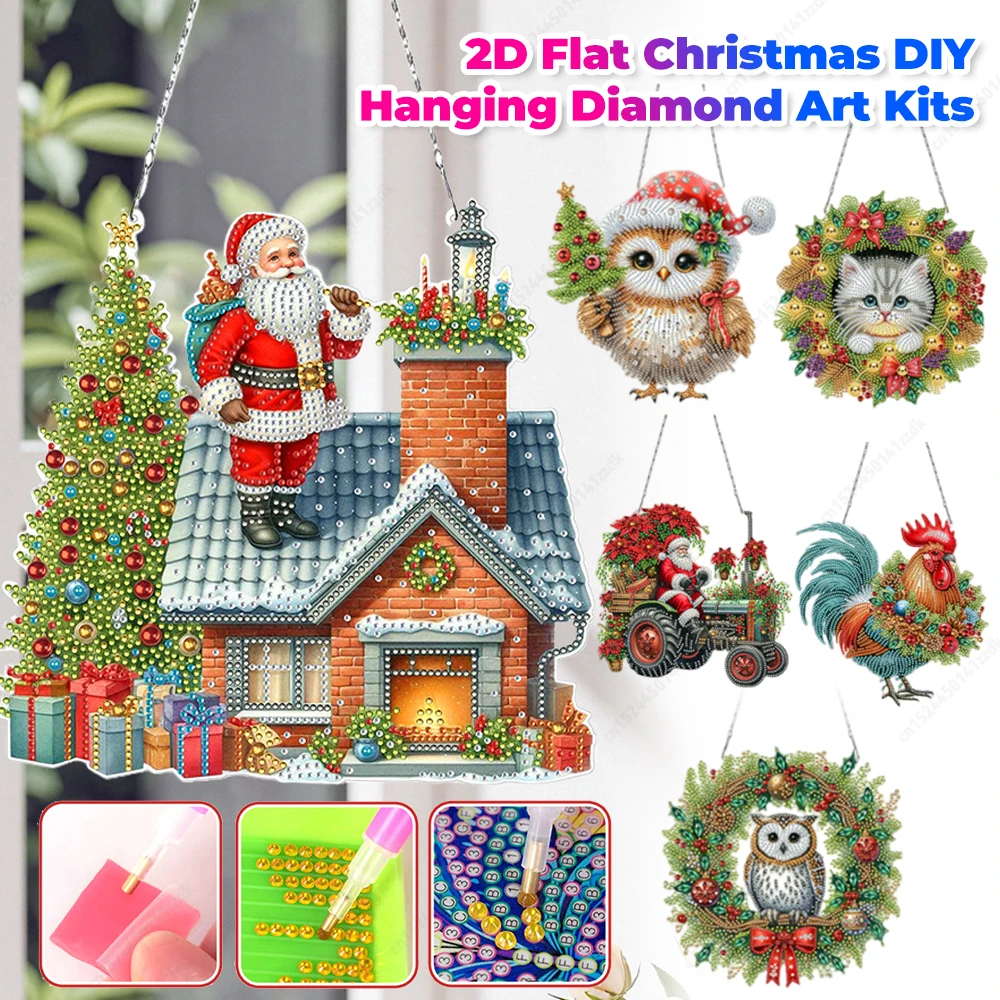 

1pc/Set DIY Santa Claus Diamond Painting Door Hanging Diamond Art Painting Kits Welcome Signs Owl Cat Diamond Art Window Ornamen