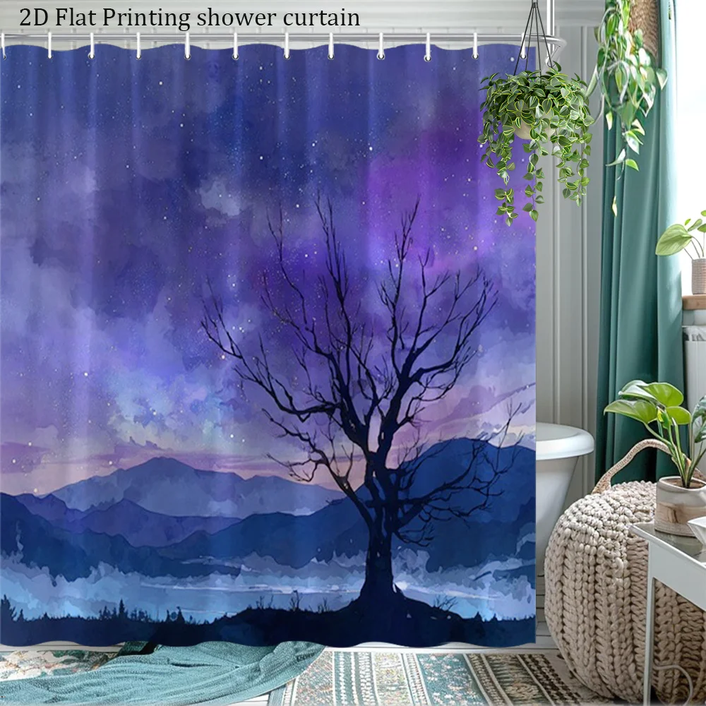 

Galaxy Nebula Shower Curtain Cosmic Night Sky Print Liner Bathroom Decor Curtain Waterproof Space Tree Landscape 180x200cm