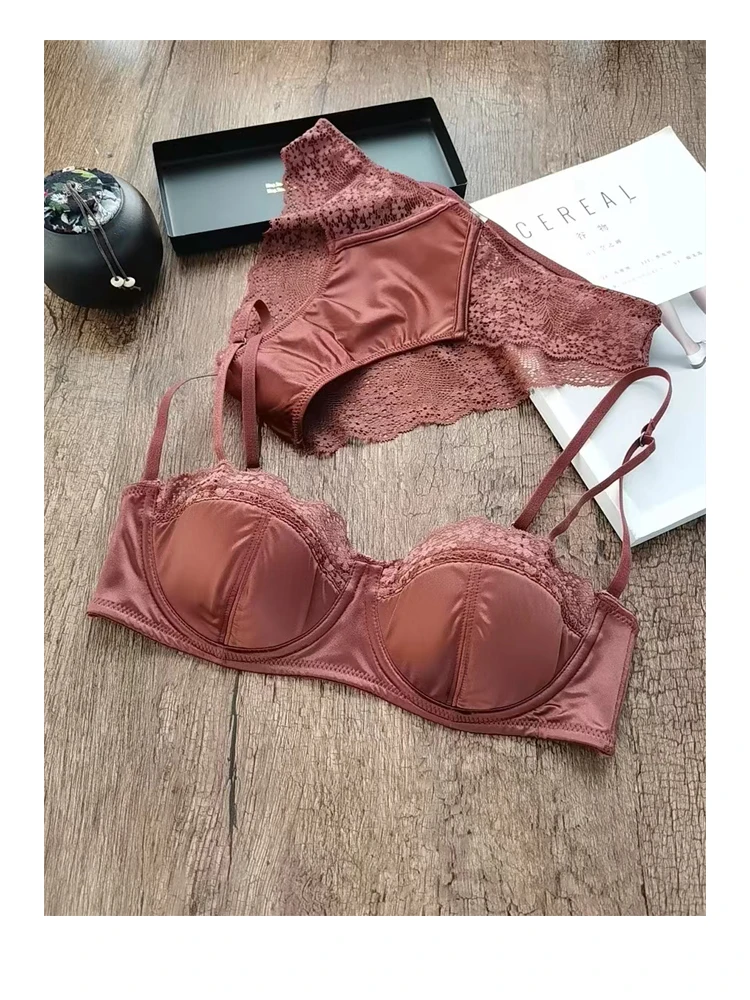 France slim glossy gathering bralette bra set lace lingerie and  with underpants large size colection  comfortable bra and pan