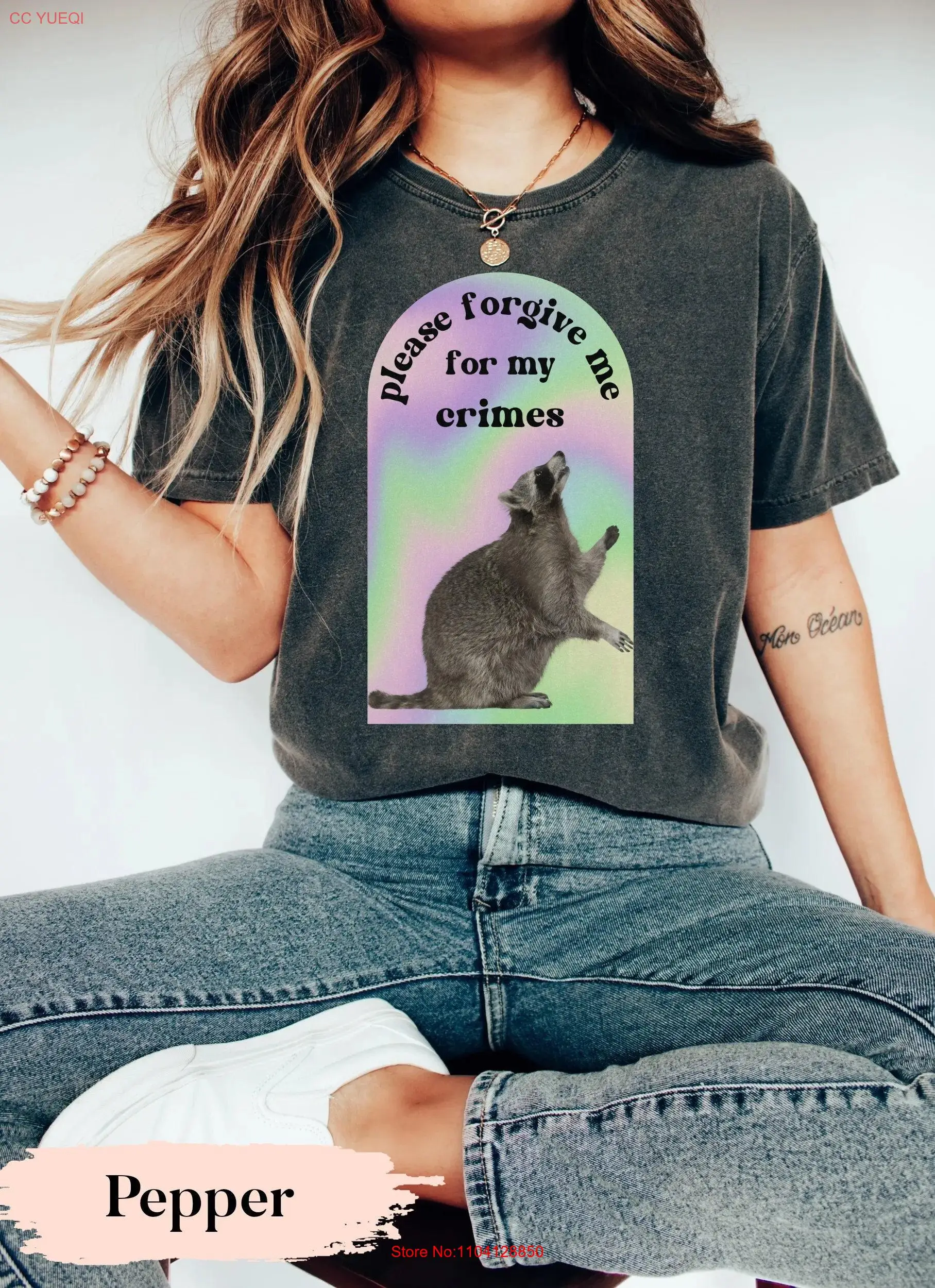 

Raccoon T Shirt Forgive My Crimes Funny for Lover Animal Trash Panda long or short sleeves