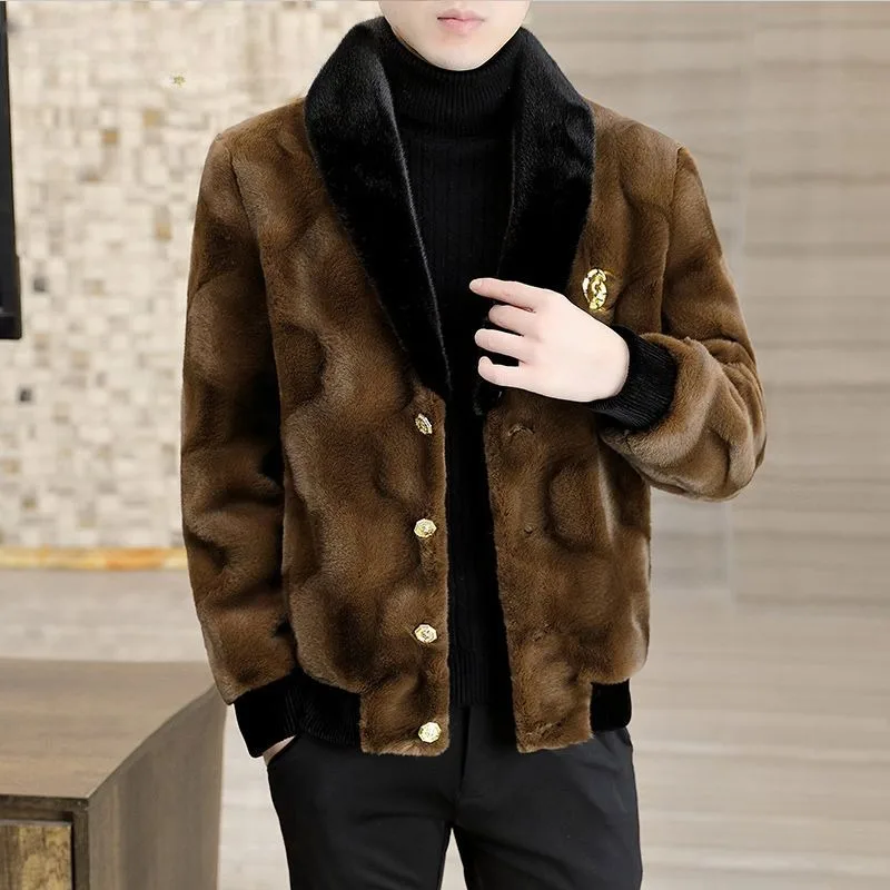 2023 New men Winter Faux mink fleece Fur Coat short self-cultivation Overcoat thicken warm Leisure Jacket trend Outwear