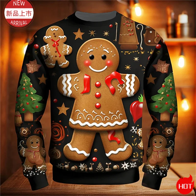 3D Cookie Colorful Gingerbread Print Sweater, Gingerbread Sweatshirt, Cookie Ugly Christmas Sweater Women Mens Christmas Clothes