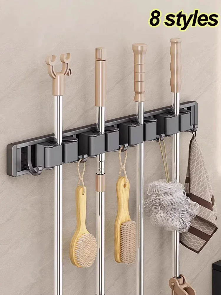 Mop and Broom Organizer Mop Holder Broom Mop Holder Self With 5 Hooks Organizers Rack Mop Holder Wall Mounted Strong Hang Broom