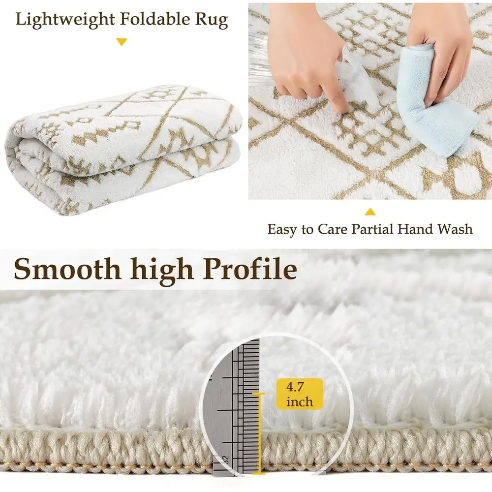 Beige Shag Boho Area Rug - 5x7 Modern Moroccan Style, Soft Geometric Design for Living Spaces