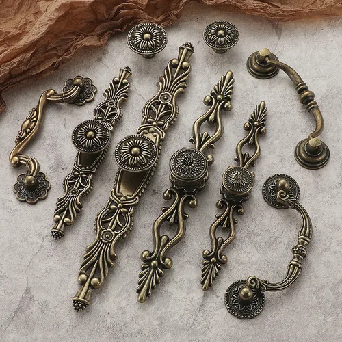 Perillas de cajón antiguas, manija de bronce, tiradores de dormitorio, manija de puerta de armario de cocina, organizador de zapatos, tiradores Retro para muebles