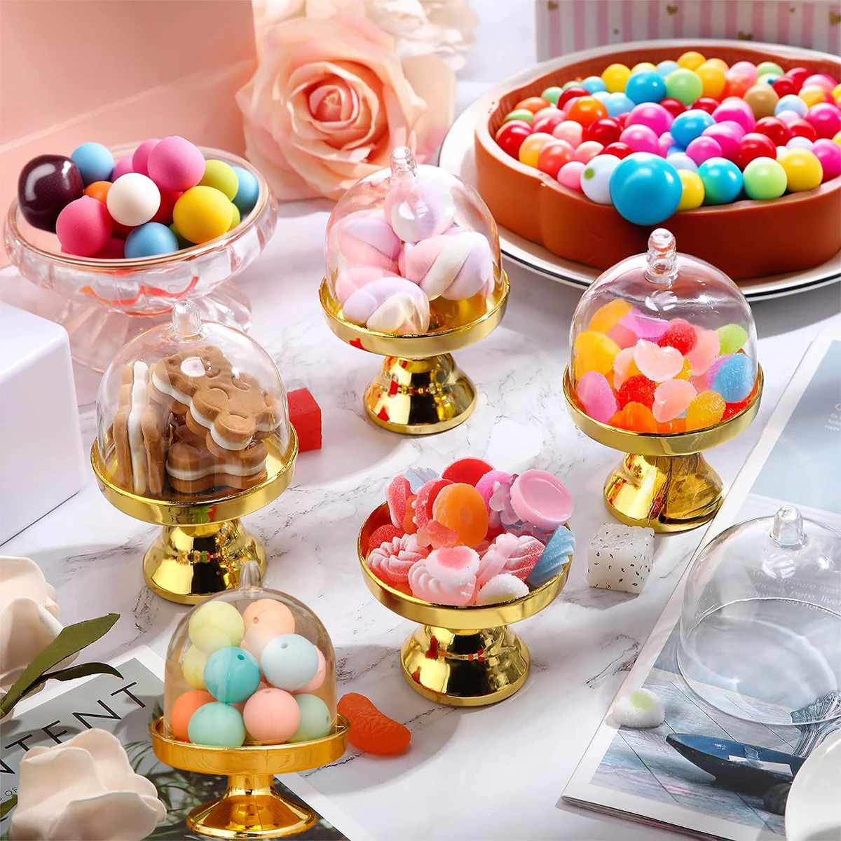 1/6/12pcs Mini Candy Box Dim Sum Cup Chocolate Bean Box Round DIY Storage European Wedding Party Transparent Gold-Plated Tray view 2
