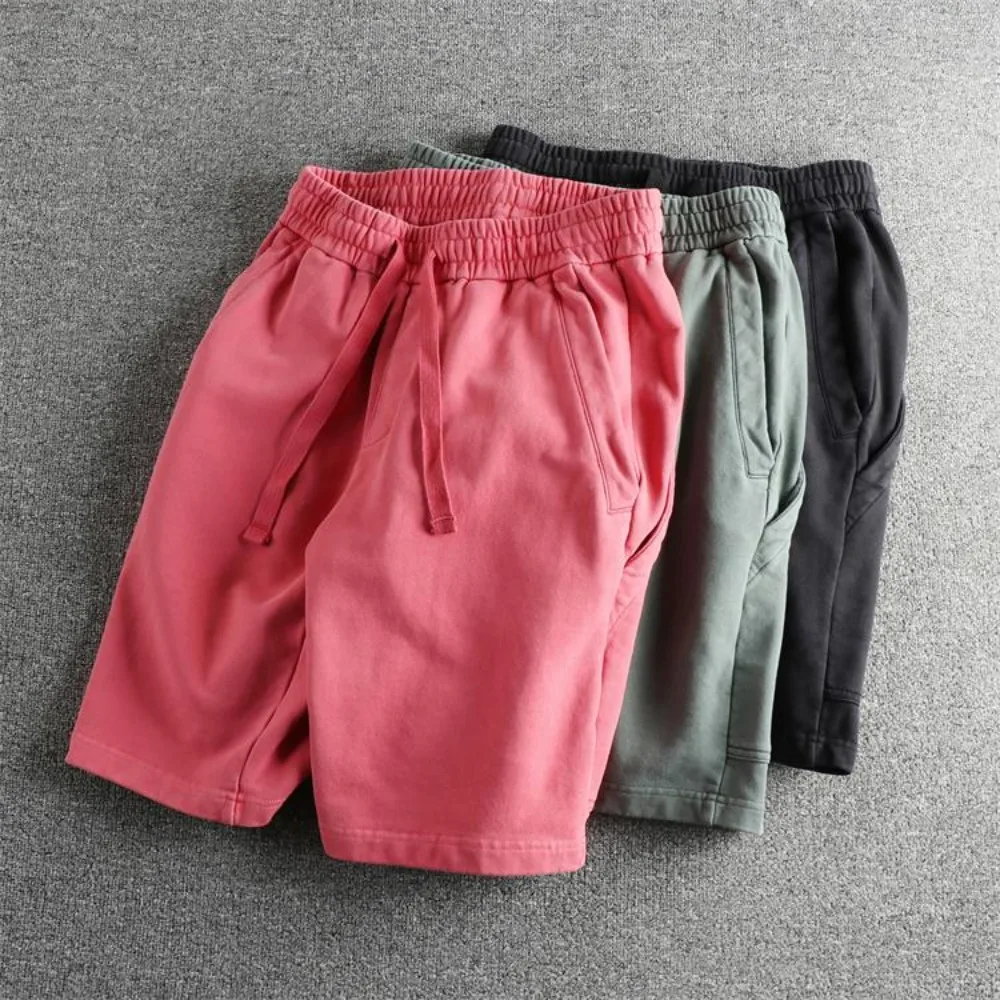 Тяжелые повседневные мужские шорты из чистого хлопка с петлями, стильные карманные брюки-капри в американском стиле ретро