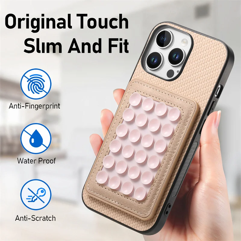 

Sucker Case for iPhone 16 Pro Max 15 16 14 Plus 14 13 12 11 Leather Magnetic Wireless Charging Removable Card Bag Phone Cover