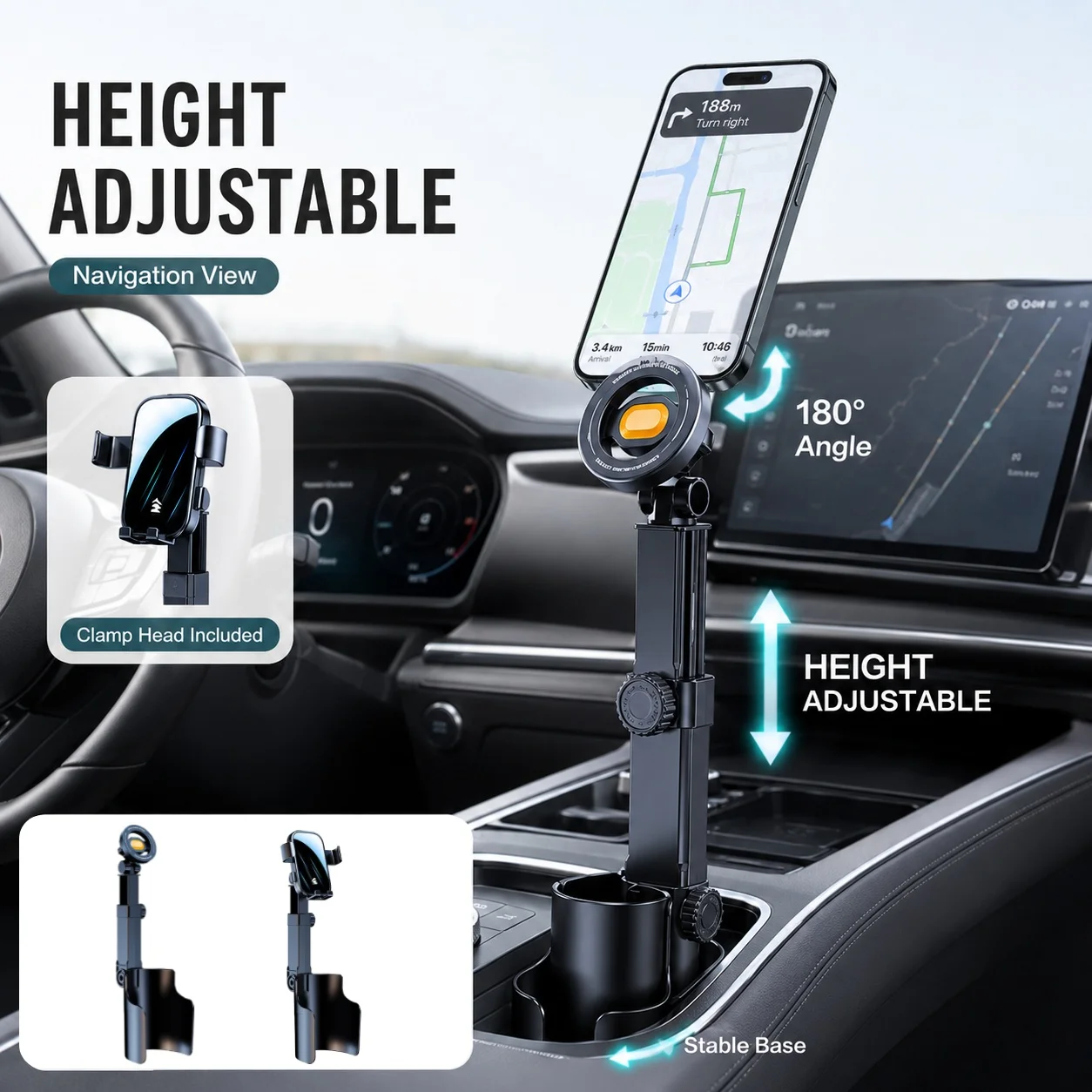 Car Cup Holder Phone Mount Universal Adjustable Long Arm Magnetic Cell Phone Stand Drink Cup Holder for MagSafe iPhone Samsung