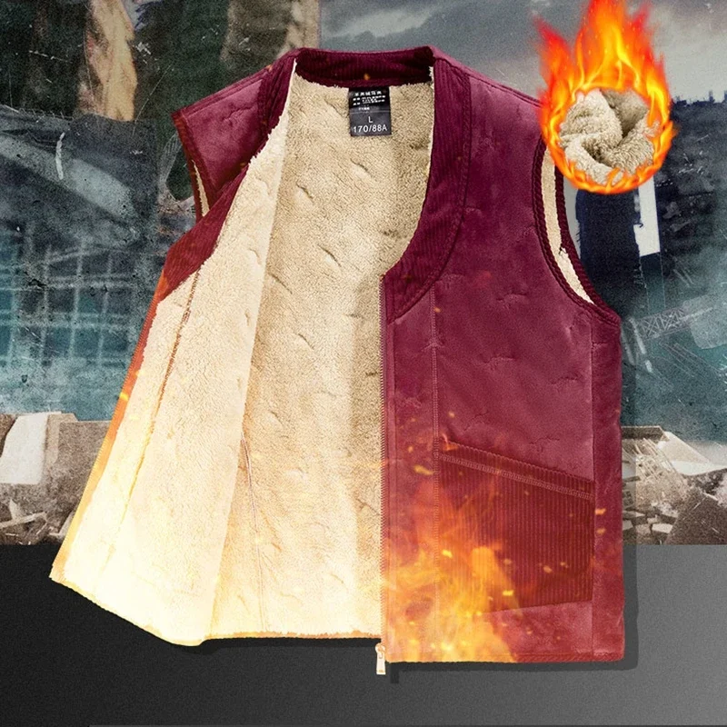 Autumn Winter Mens Vest Jacket Plus Velvet Warm Male Coat Fashion Trend Versatile Casual Waistcoat Brand Thickening Top Clothing