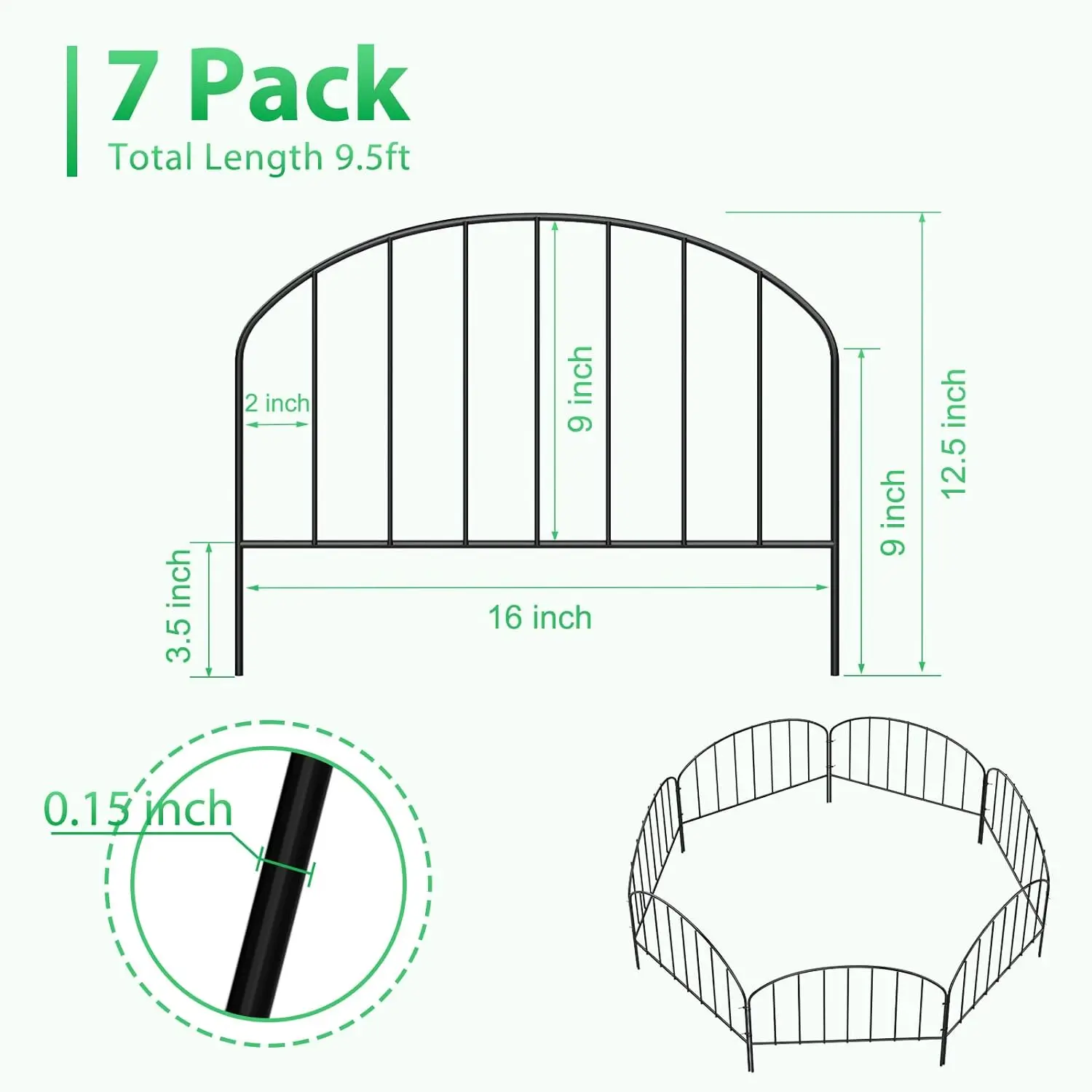 

9.5ft Decorative Garden Fence Panels No Dig Fencing,Rustproof Animal Barrier Boarder for Landscape Patio Yard Outdoor