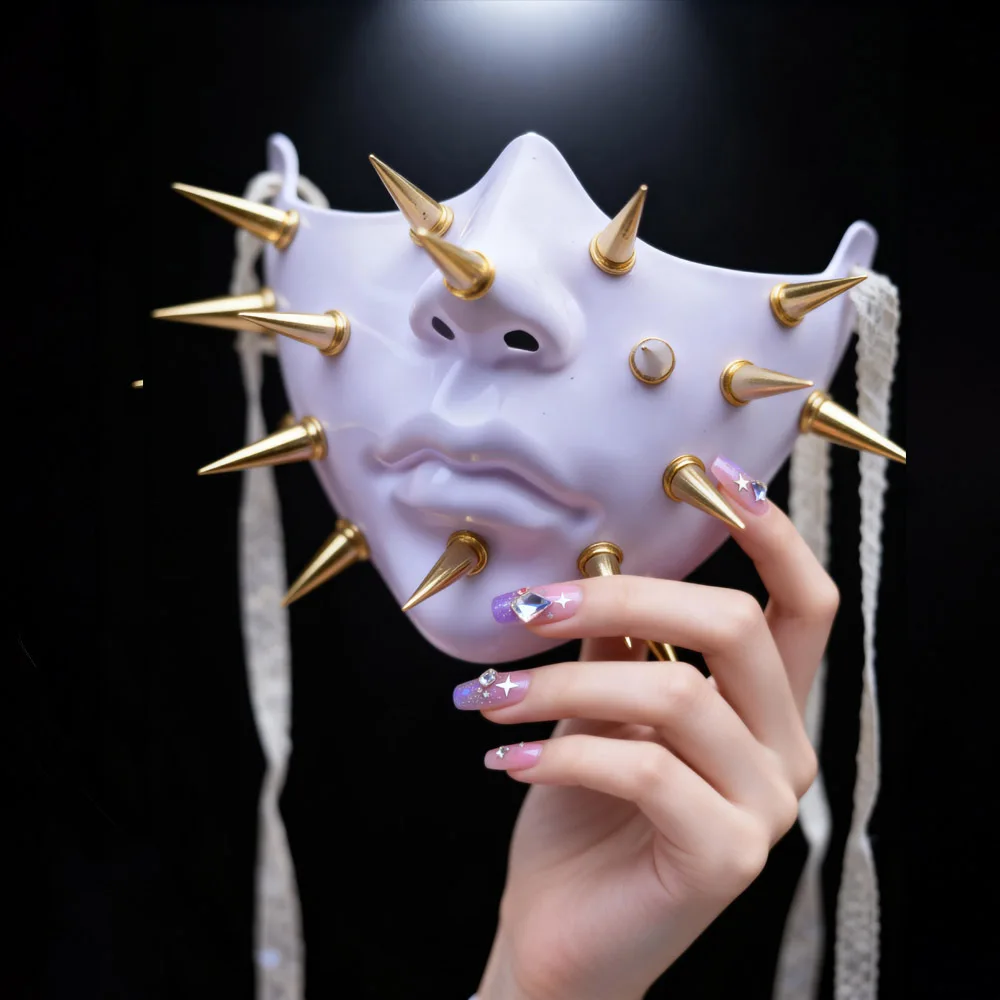 

Women Men Mechanical Style Mask Cosplay Cyberpunk Studded Half Face Masks Carnival Halloween Dress Up Party Costume Props