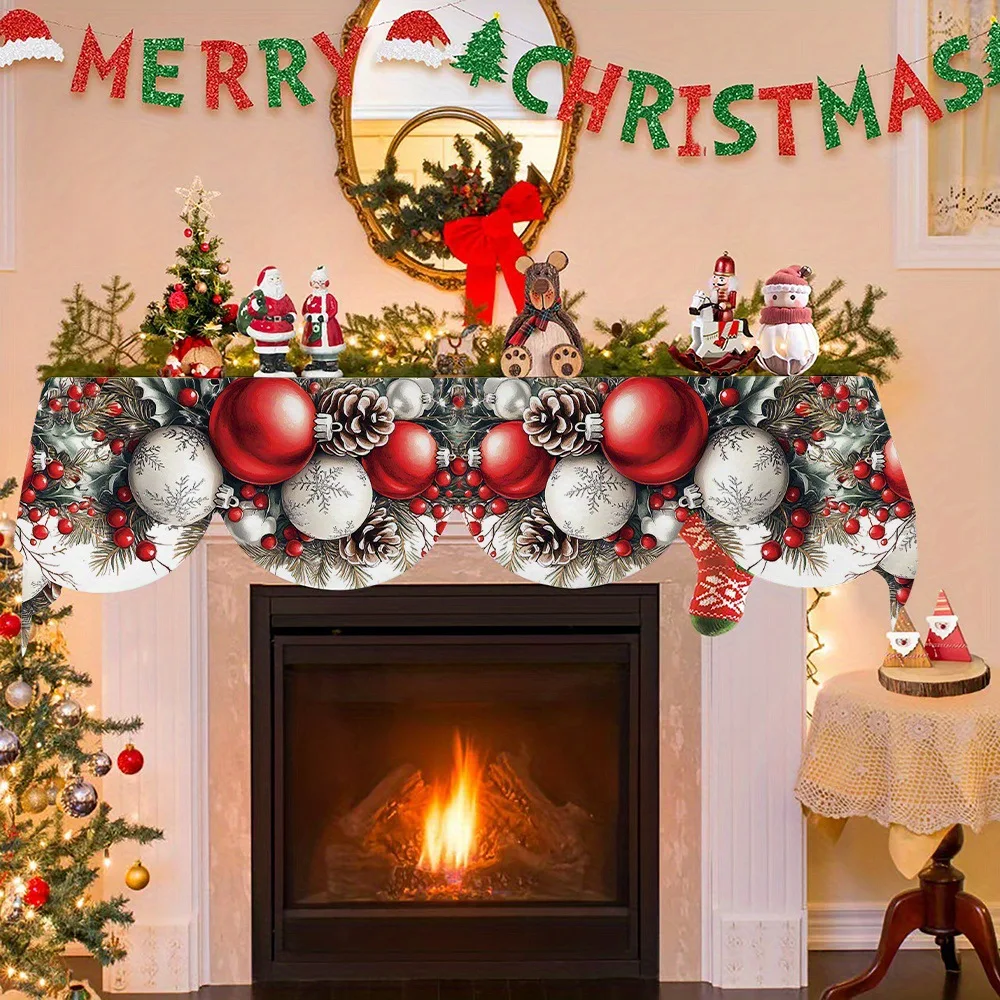 Detect Language: Chinese (Simplified), English, German, English, Chinese (Simplified), Japanese. 1 Piece Christmas Fireplace Scarf with Pine Cones and Christmas Balls Pattern, Perfect for H