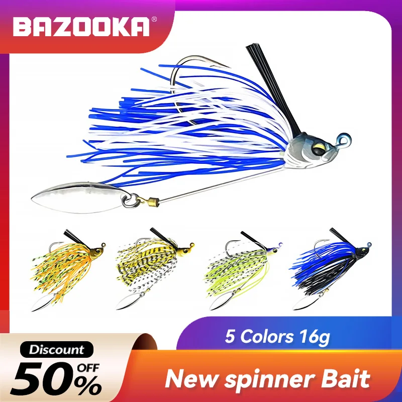 Bazooka Metal Spinner Bait Jig Head 16g Fishing Lure Rotate Beard Sequin Rubber Skirts Silicone Anti hanging Bass Hooks Tackle