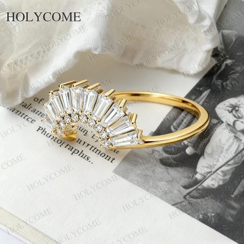 Custom Ring Moissanite D Color Trapezoid Fan Shaped Stone VVS1 Sparkling For Wedding Christmas Engagement Jewelry Gifts Charms