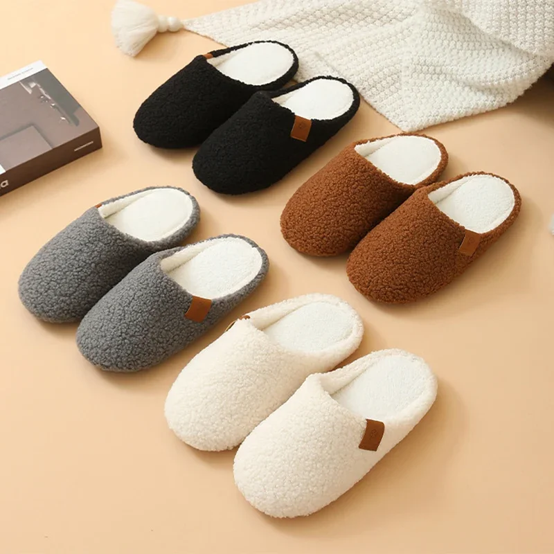 Unisex Weichsohlen-Winterhausschuhe aus Lammwolle, Warme Rutschfeste Wohnzimmer-Bodenschuhe für Damen, Leichte Hausschuhe Größe 45 – Detail 2