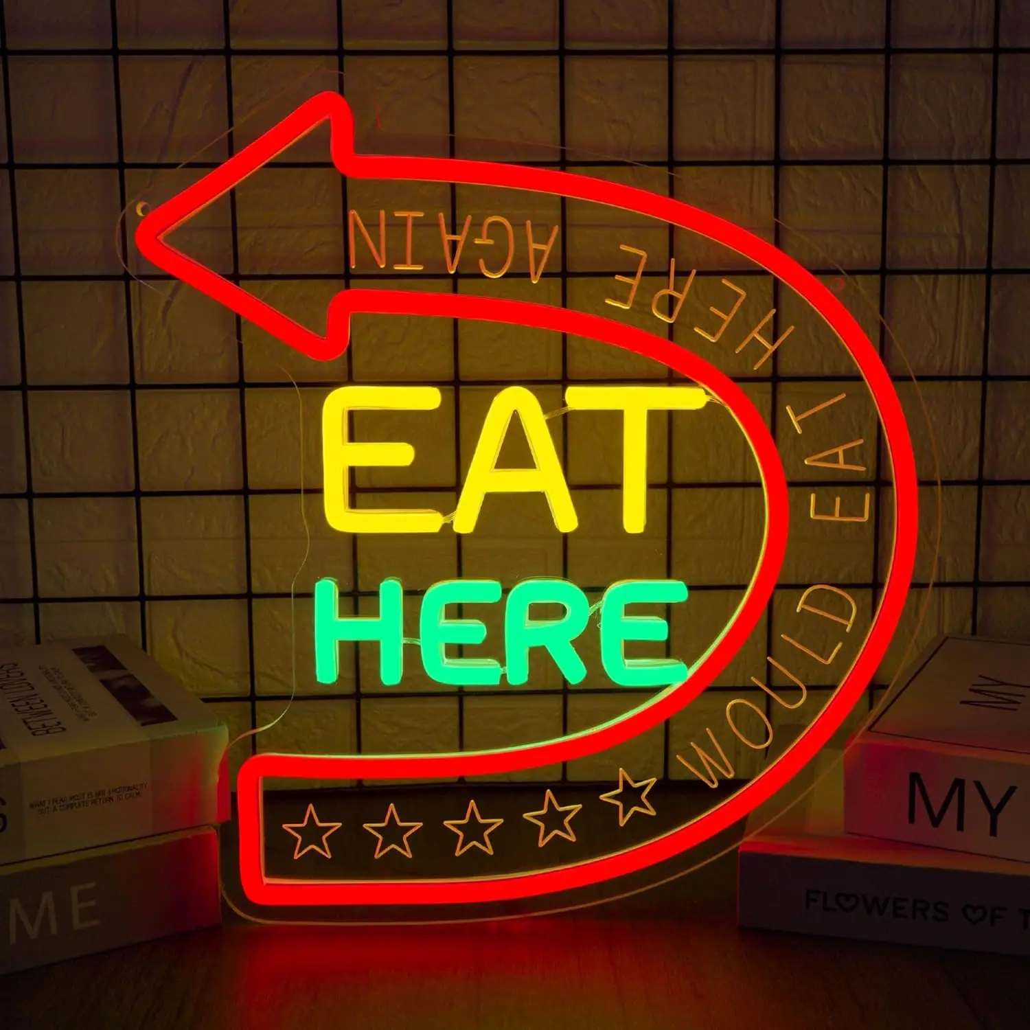 

Неоновая LED-вывеска «Ешьте здесь» с USB-питанием и регулировкой яркости для игровой комнаты, спальни, бара, гостиной, подарок на день рождения, декор для стен