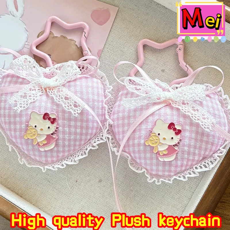 

New Cute Kitty Plush Keychain Fashionable Sweet Pink Love Grid Star Shaped Plush Pendant Backpack Hanging Chain Christmas Gift