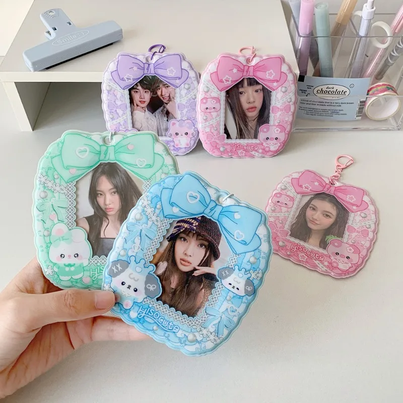 3 Inch Creative Design Kpop Photocard Holder Kawaii Cartoon Piggy Kitten Photo Card Cover Case Portable Keychain Card Protector