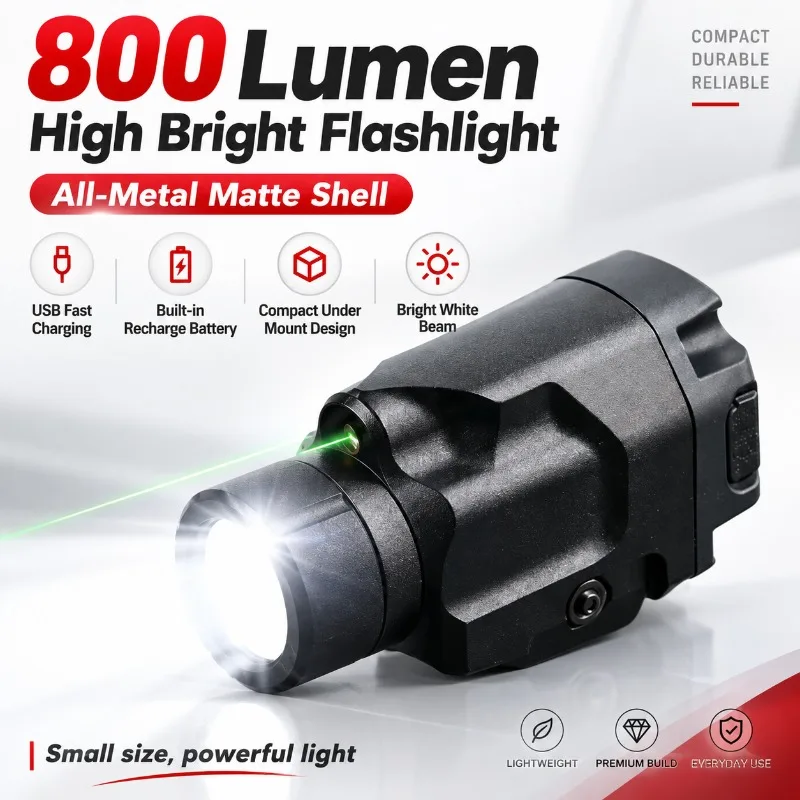 All Metal Matte Shell 800 Lumen Under Mount Flashlight Built‑in Recharge Battery with Practical Mount Accessories