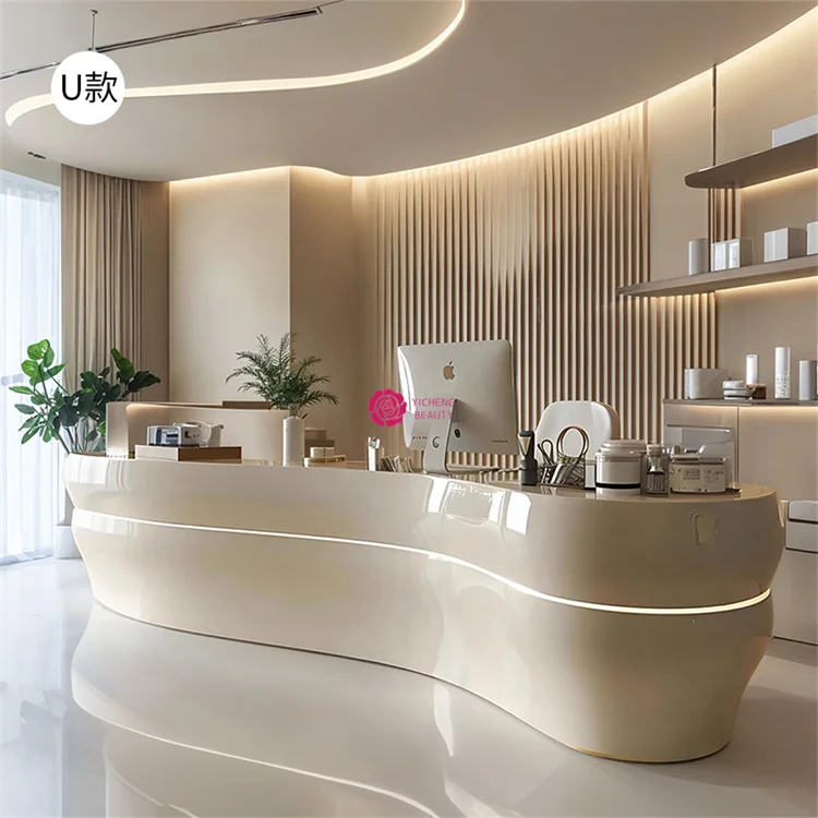 تخصيص. Yicheng الجمال الحديثة الفاخرة الأبيض جودة عالية رخيصة تصميم تحسس خط الشعور مكتب الاستقبال مكتب استقبال الفندق D