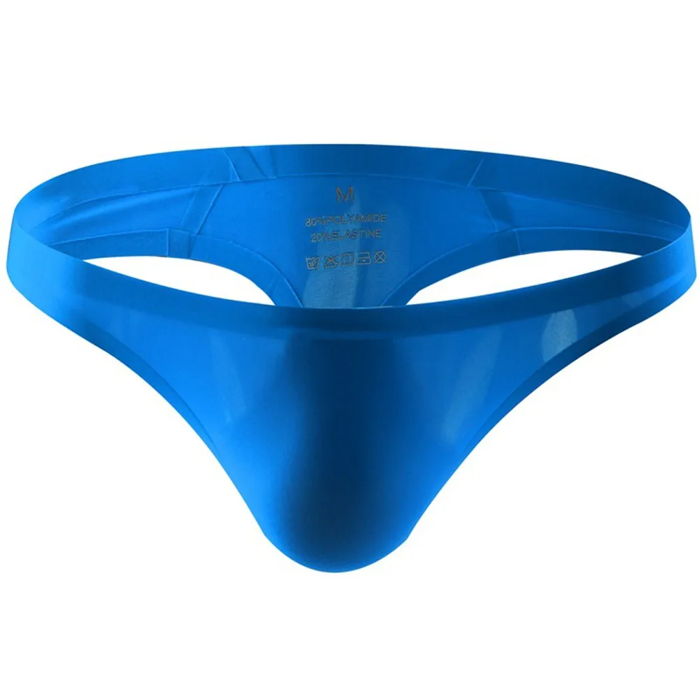 Elastic Fabric Men's Seamless Ice Silk Breathable Pouch Sexy Hot Low-Rise Thong T-Pants Panties Male G-strings