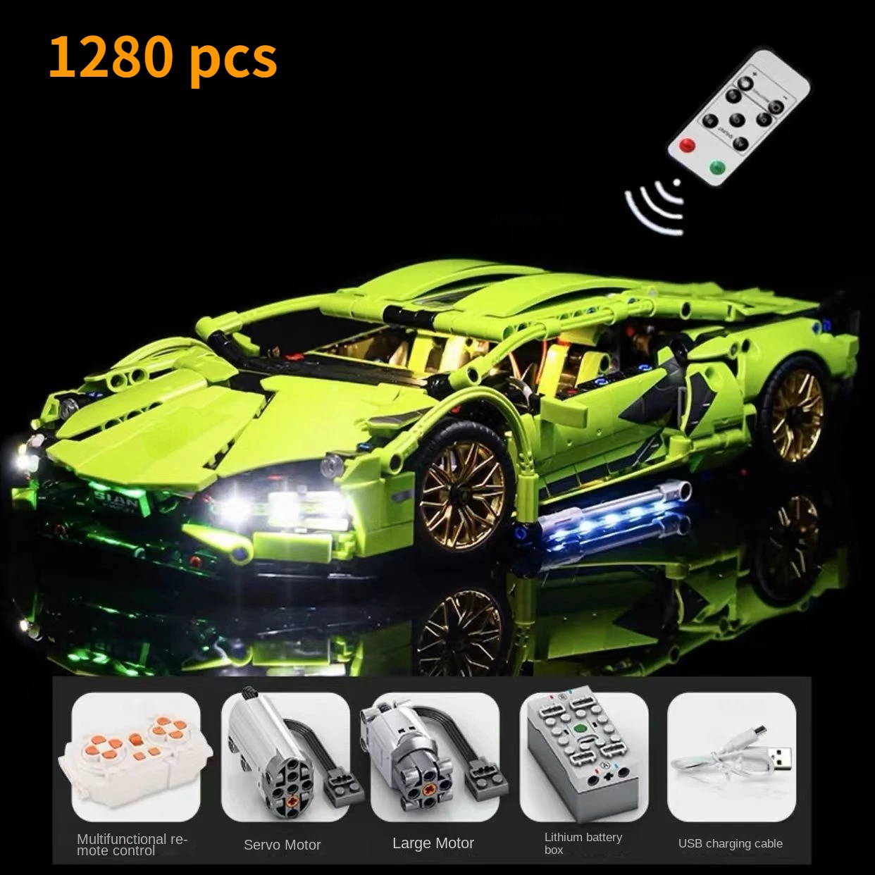 

1280 PCS Technical 1:14 Green Racing Sports Car Building Blocks Assemble Bricks Vehicle Toys Gift For Boy Kids