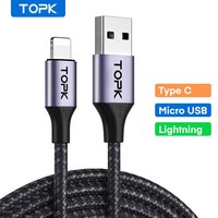 TOPK 3A Micro USB Type C Phone Charger Charging Cable Quick Charge Mobile Phone Cables Wire for Xiaomi Redmi Note 10 9