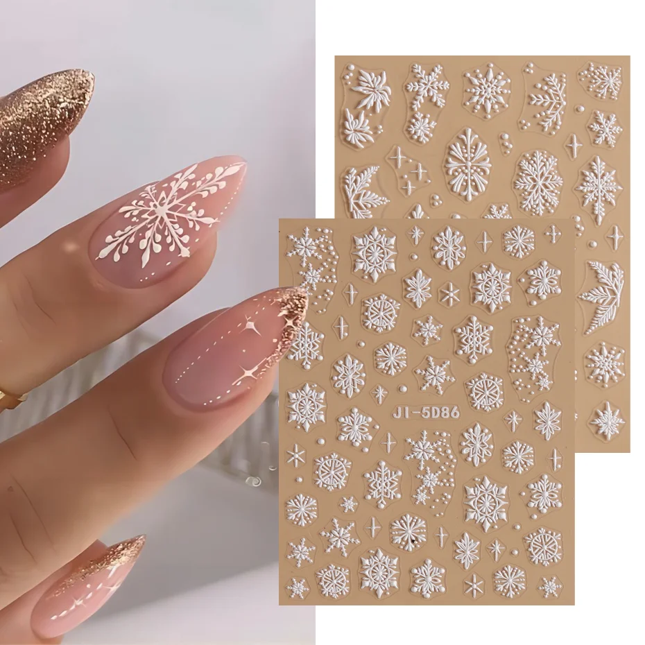 Рождественские наклейки, рельефные наклейки для ногтей в виде снежинок, наклейки, зимние принадлежности и украшения для ногтей