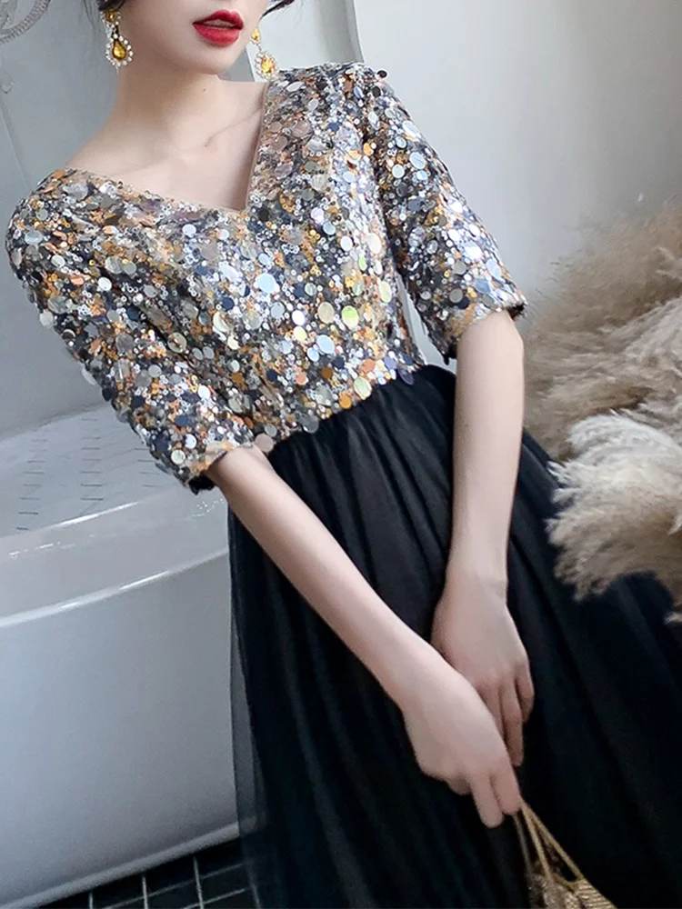 Banquet Evening Dress for Women 2023 New Temperament Long Dress Host High end Atmosphere Sexy Sequins