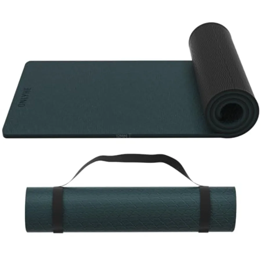 

Утолщенный коврик для йоги из ТПЭ (12 мм) с ремнем, черный, для гимнастики, пилатеса, домашних тренировок и фитнеса на полу в спортзале, с защитой от скольжения