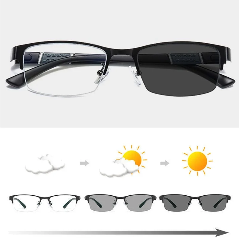 Luxus männer Sonnenbrille Mode Metall Halb Rahmen Business Photochrome Brillen Männer Frauen Outdoor Sport UV Sonnenschutz Brillen