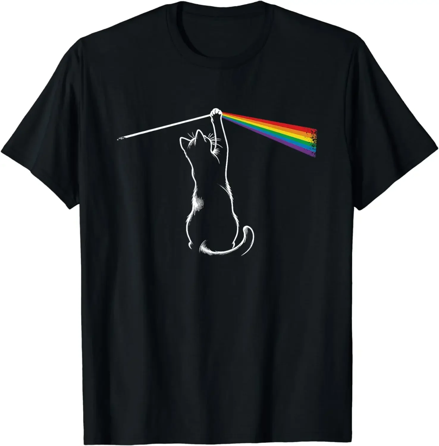 Funny Cat T-Shirt Cat Catch Rainbow Lines Women Clothing Custom Printed Streetwear Graphic T Shirts Clothes Women's Clothing