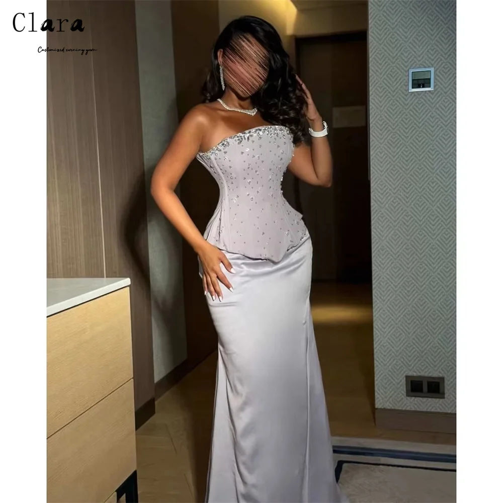 Clara Custom Strass Fischschwanz Trägerlos Ärmellos Damen Ballkleid Kleider 2025, Frau Luxus Abendkleid Langes Ballkleid