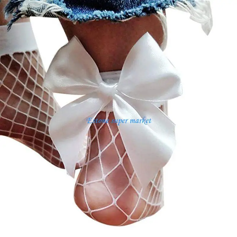 090B Fashion Women Sexy Ankle High Mesh Net Sock Color Socks with Bow