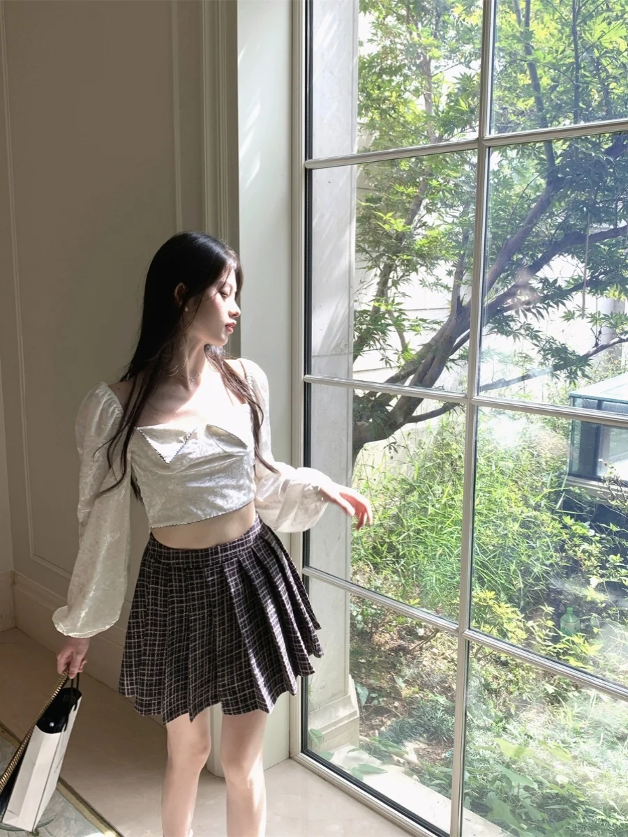 

Женская блузка LXLILIUM из молочно-белого вельвета с эффектом пузырьков, осенняя, премиум-качество