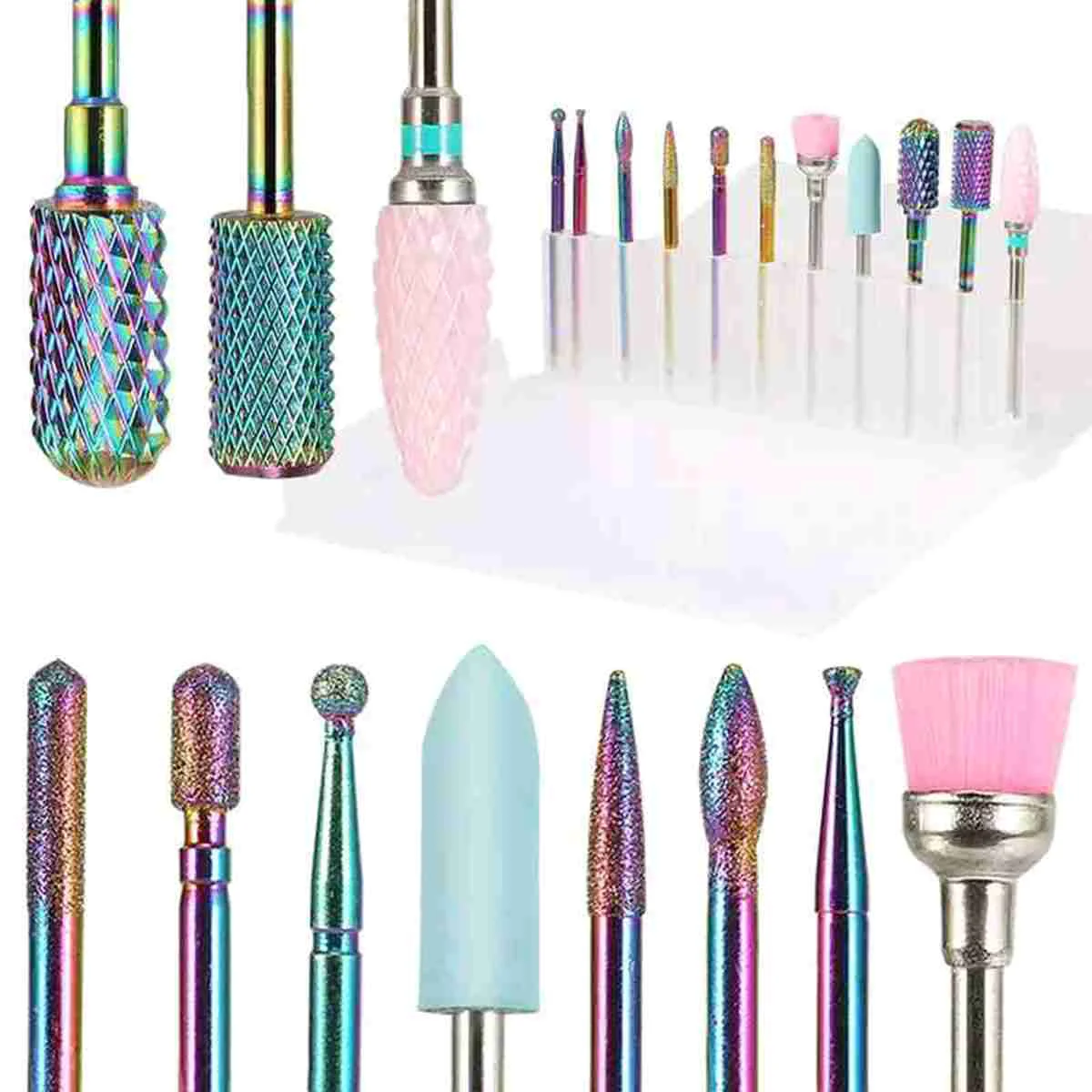 11Pcs/Box Nail Drill Bits Ceramic Diamond Cuticle Efile Carbide Remover for Home Salon Acrylic Gel Nail Manicure Pedicure Tools