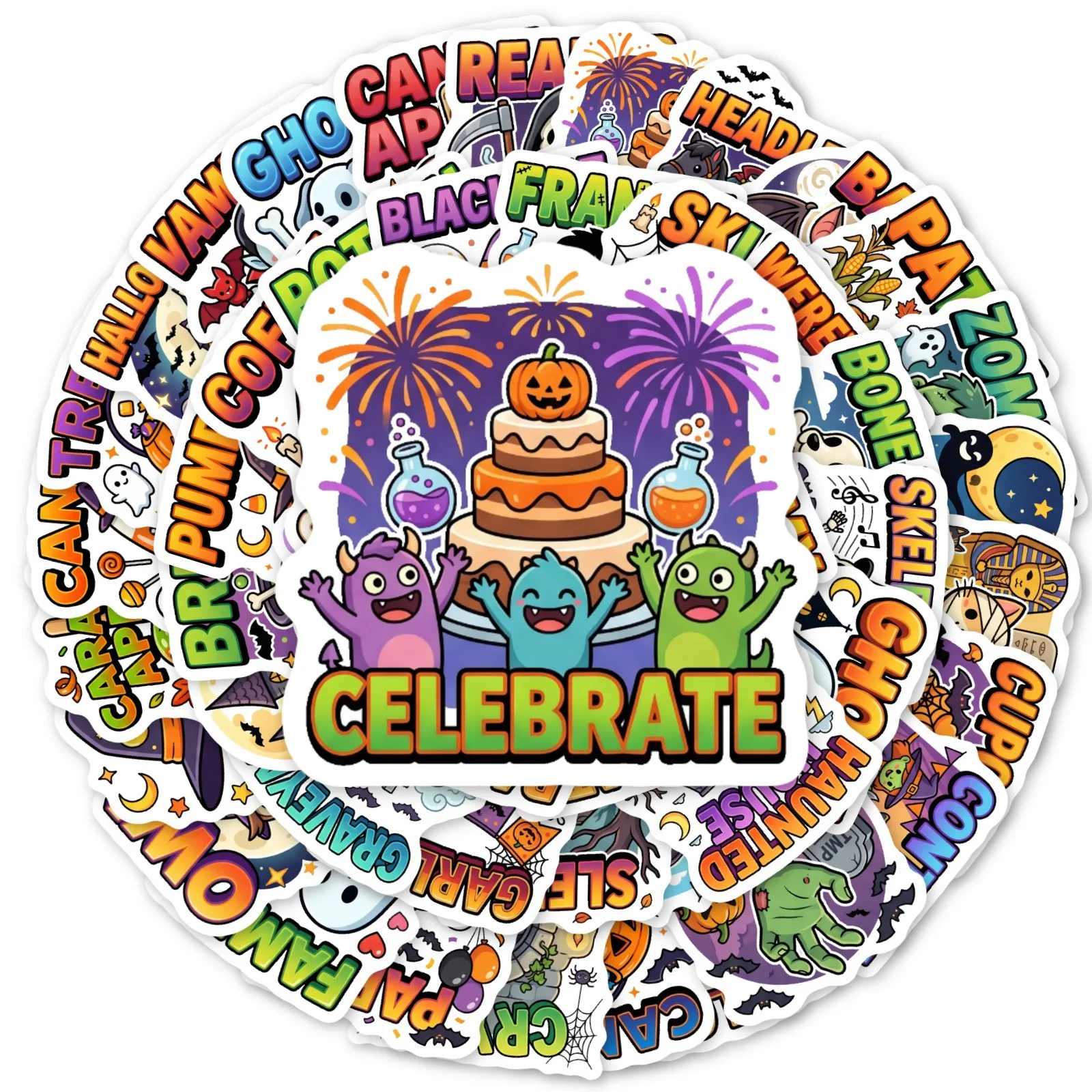 50 Pcs Cute Ghost Halloween Party Stickers, Waterproof DIY Decals for Water Bottles, Laptops & Notebooks