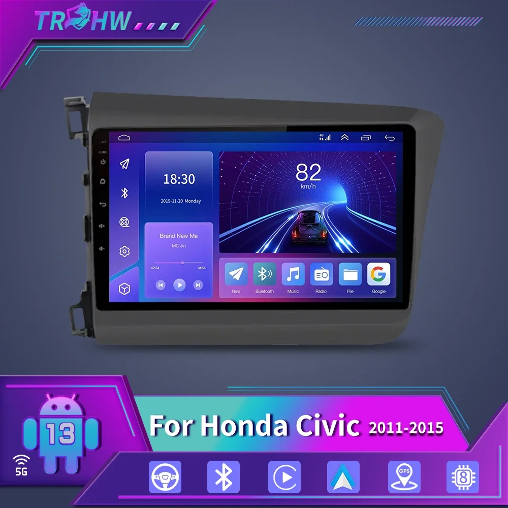 

For Honda Civic 2012-2015 Navigation Car Multimedia Play Wireless CarPlay Android Auto Radio GPS 2Din