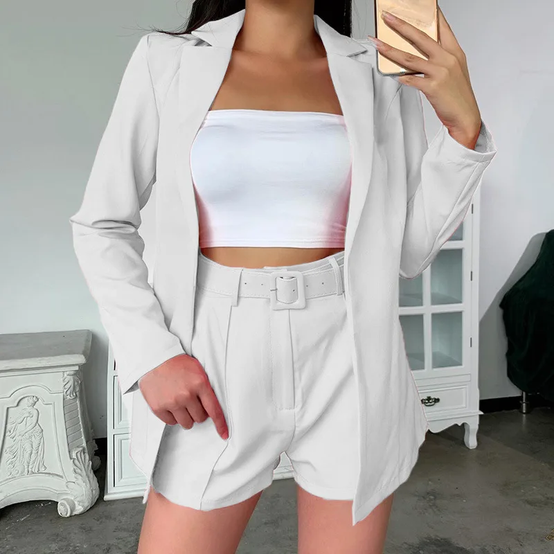 Women Work Office Business Casual Blazer Shorts Set Lady Fashion Long Sleeve Blazer Shorts Pants Two Piece Set Business Suits