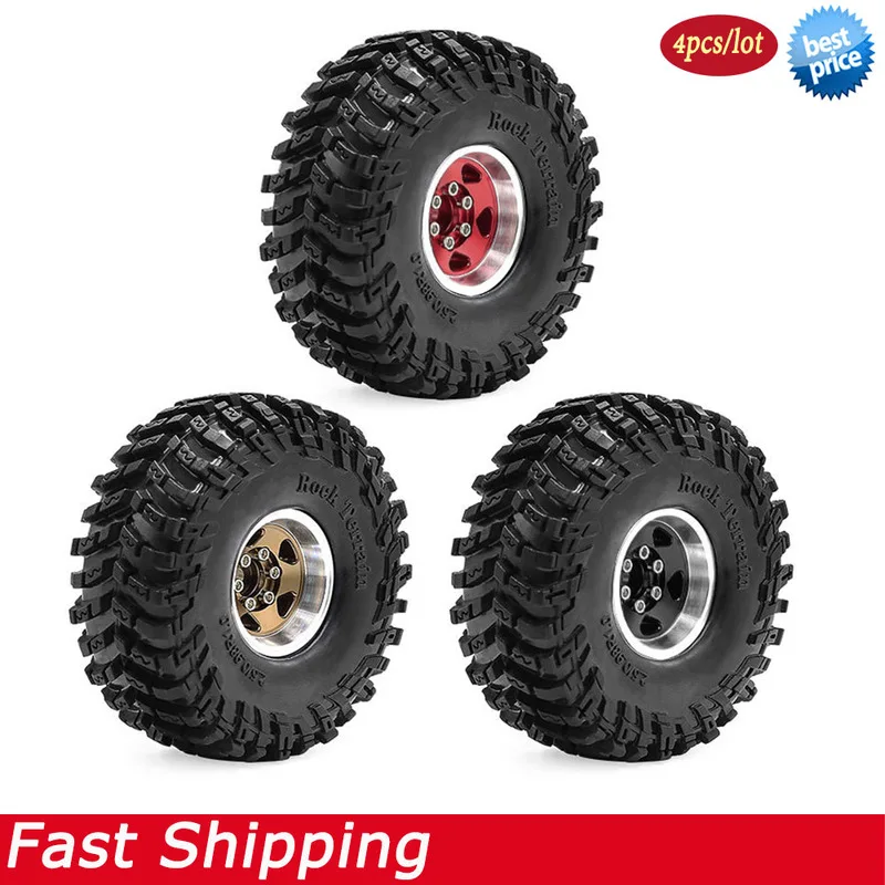 4Pcs 1.0'' Aluminium RC Cralwer Beadlock Wheel and Tires Set for 1/24 Axial SCX24 AX24 FCX24 1/18 Traxxas TRX4M Upgrade Parts