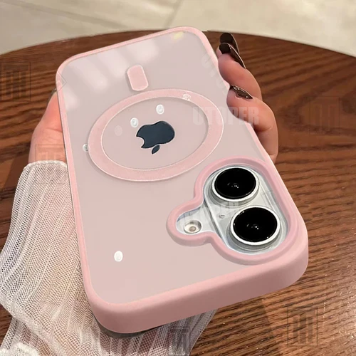 시니어 맥세이프 마그네틱 휴대폰 케이스, 아이폰 16, 15, 14, 13, 12, 11 프로 맥스 플러스, 무광 프레임, 미끄럼 방지 투명 하드 커버, 16 핑크, 신제품 