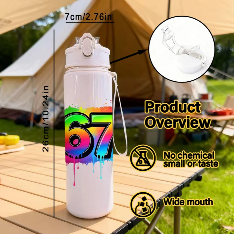 Garrafa de água esportiva de desenho animado com estampa fofa de 750ml 26oz, reutilizável, essencial para viagem, presente ideal para festival de aniversário