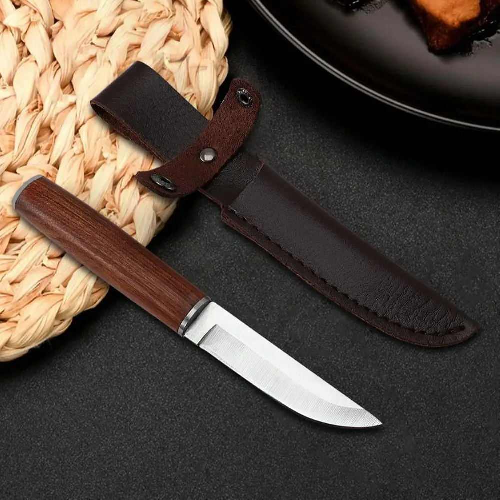 Jaswehome 1/3pcs Stainless Steel Steak knife Sharp Blade Cutlery Paring Rosewood Handle Portable Outdoor Fruit Cleaver Knife