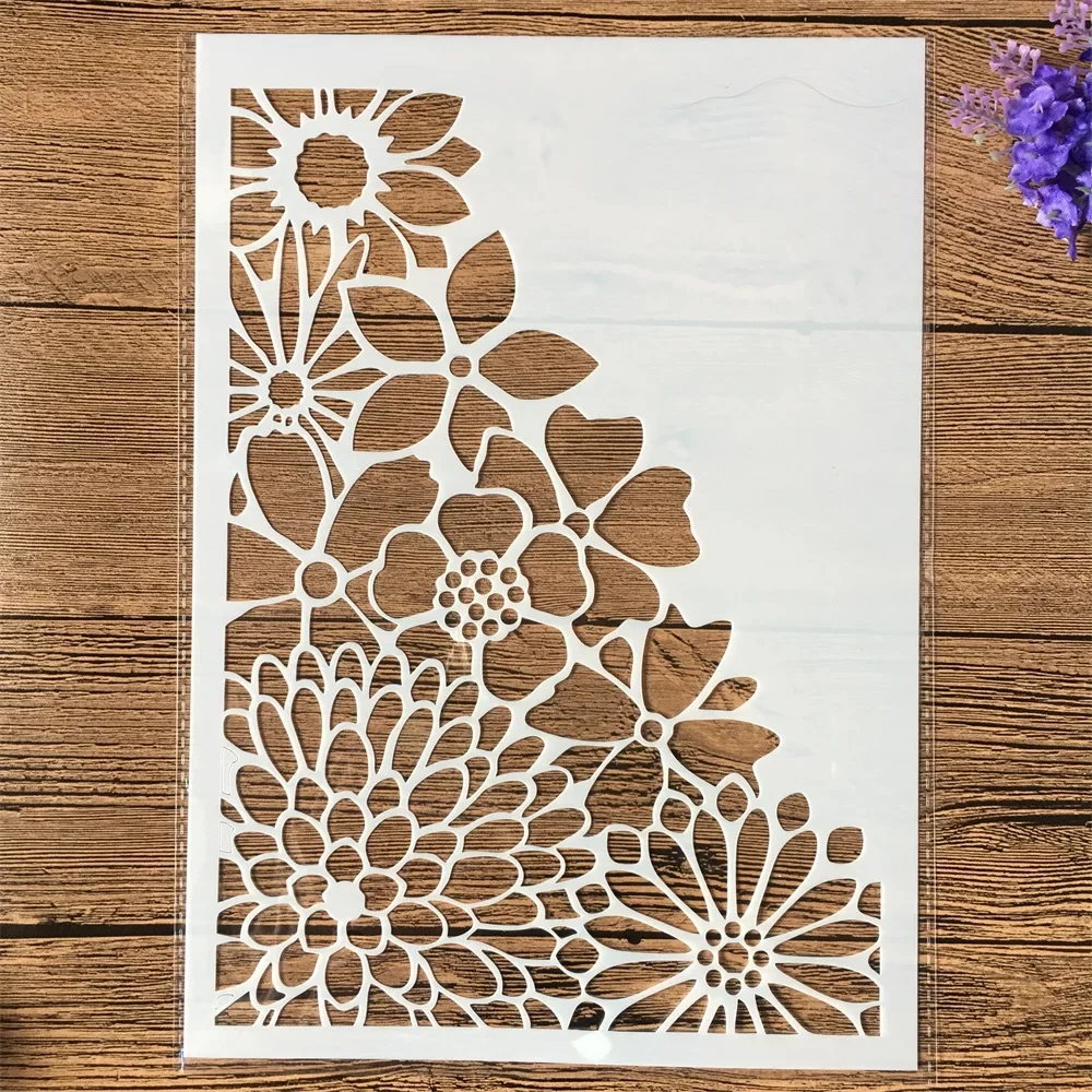 4Pcs/Set A4 29cm Mosaic Brick Wood Daisy Texture DIY Layering Stencils Painting Scrapbook Coloring Embossing Decorative Template