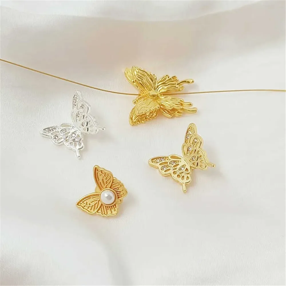 

Silver 14K, Gold-encrusted with Zircon, Butterfly Beads, Hook, Lapel, Diy Accessory, Bracelet, Jewelry and Accessories